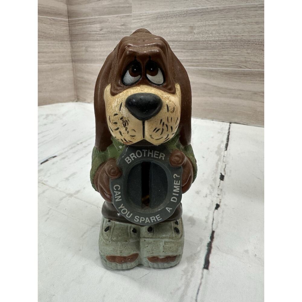 Vintage Jasco Blow Mold Plastic Dog Bank- Brother Can You Spare A Dime